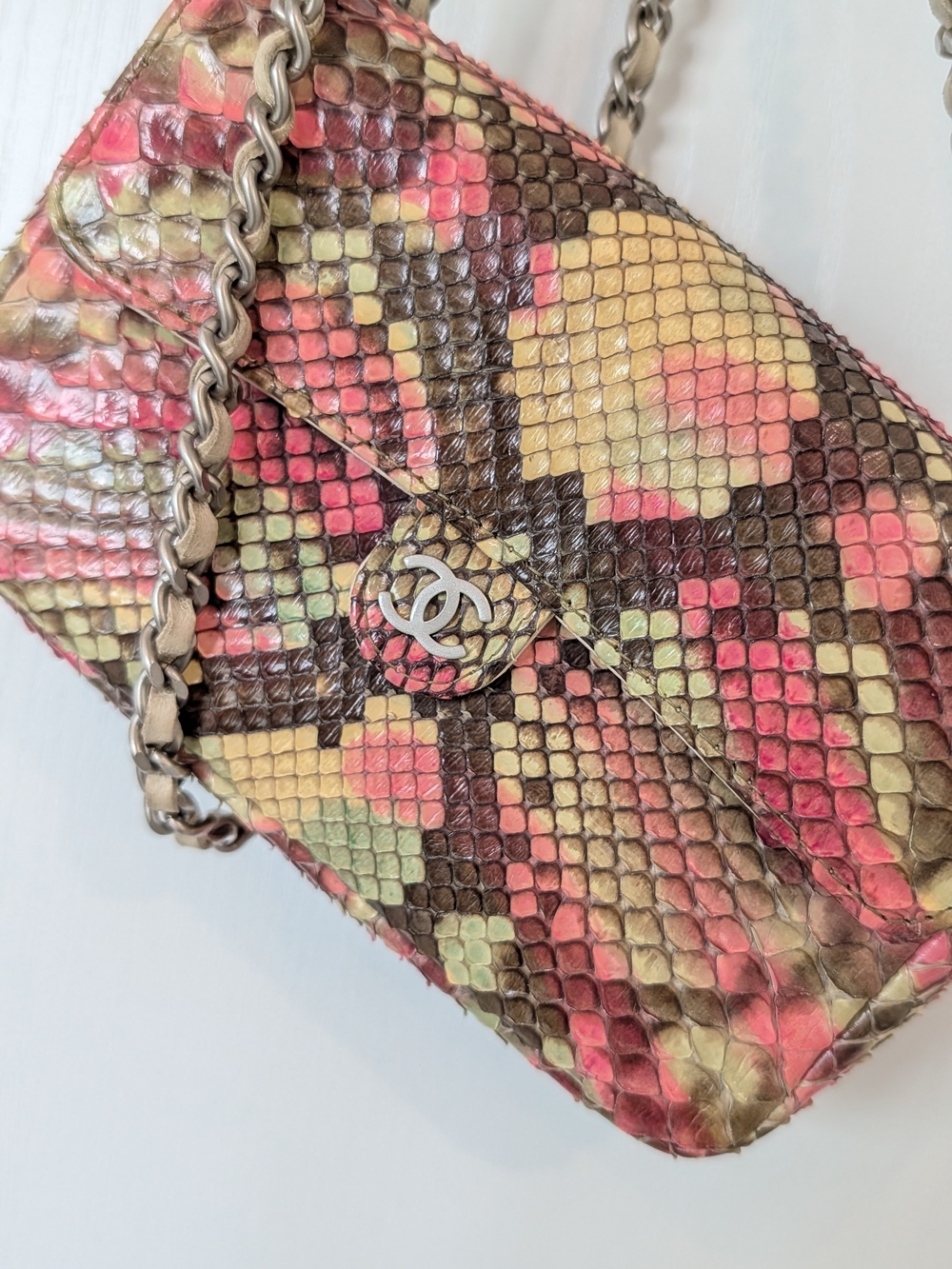 Chanel Pink & Brown Python Mini Flap Convertible Strap To Belt Bag - Picture 3 of 11